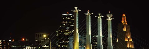 Framed Buildings lit up at night in a city, Bartle Hall, Kansas City, Jackson County, Missouri, USA Print