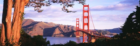 Framed Golden Gate Bridge with Mountains Print