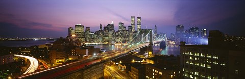 Framed Buildings lit up at night, World Trade Center, Manhattan, New York City, New York State, USA Print
