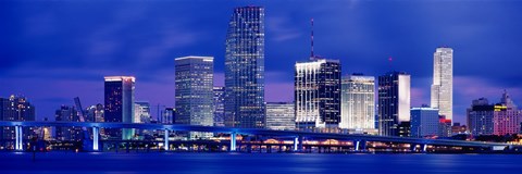 Framed Miami skyline at night, Florida Print