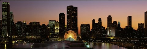 Framed Chicago skyline Lit Up at Night Print