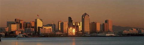 Framed San Diego Skyline at Sunset Print