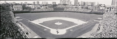 Framed Wrigley Field in black and white, USA, Illinois, Chicago Print