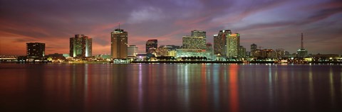 Framed Buildings lit up at the waterfront, New Orleans, Louisiana, USA Print