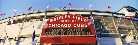 Framed Red score board outside Wrigley Field,USA, Illinois, Chicago Print