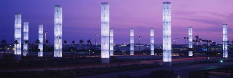 Framed Light sculptures lit up at night, LAX Airport, Los Angeles, California, USA Print