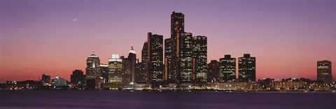 Framed Detroit at dusk, Michigan Print