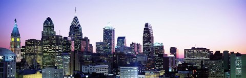 Framed Philadehphia Skyline with Pink and Purple Sky Print