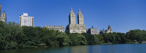 Framed Buildings on the bank of a lake, Manhattan, New York City, New York State, USA Print
