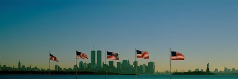 Framed American flags in a row, New York City, New York State, USA Print