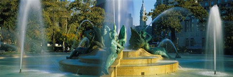 Framed Fountain In Front Of A Building, Logan Circle, City Hall, Philadelphia, Pennsylvania, USA Print