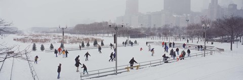 Framed Group of people ice skating in a park, Bicentennial Park, Chicago, Cook County, Illinois, USA Print