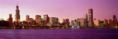 Framed Skyline At Sunset, Chicago, Illinois, USA Print