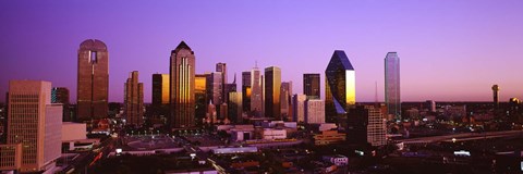 Framed Dallas, Texas Skyline with Purple Sky Print