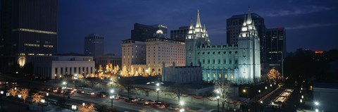 Framed Temple lit up at night, Mormon Temple, Salt Lake City, Utah, USA Print