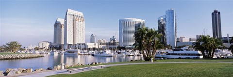 Framed Panoramic View Of Marina Park And City Skyline, San Diego, California, USA Print