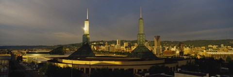 Framed Towers Illuminated At Dusk, Convention Center, Portland, Oregon, USA Print