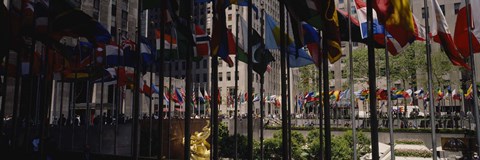 Framed Flags in a row, Rockefeller Plaza, Manhattan, New York City, New York State, USA Print