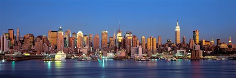 Framed Panoramic View of New York City from the Water at Night Print
