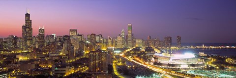 Framed Pink and Purple Sky Over Chicago at Night Print