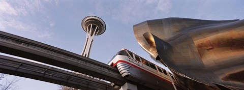 Framed Low Angle View Of The Monorail And Space Needle, Seattle, Washington State, USA Print