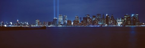 Framed Lower Manhattan, Beams Of Light, NYC, New York City, New York State, USA Print