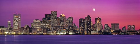 Framed USA, Massachusetts, Boston, View of an urban skyline by the shore at night Print
