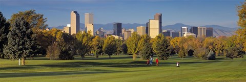 Framed USA, Colorado, Denver, panoramic view of skyscrapers around a golf course Print