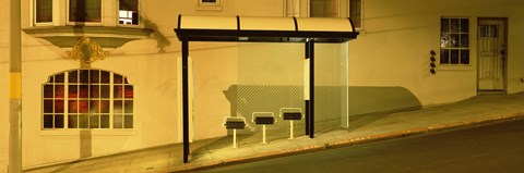 Framed USA, California, San Francisco, Bus stop at night Print