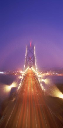 Framed High angle view of suspension bridge, Oakland Bay Bridge, San Francisco, California, USA Print