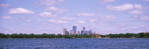 Framed Skyscrapers in a city, Chain Of Lakes Park, Minneapolis, Minnesota, USA Print