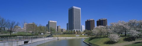 Framed Skyscrapers near a canal, Brown&#39;s Island, Richmond, Virginia, USA Print