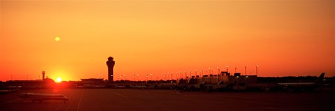 Framed Sunset Over An Airport, O&#39;Hare International Airport, Chicago, Illinois, USA Print