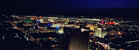 Framed High angle view of a city lit up at night, The Strip, Las Vegas, Nevada, USA Print