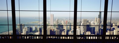 Framed High angle view of a city as seen through a window, Chicago, Illinois, USA Print