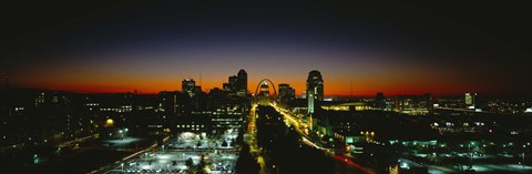 Framed High Angle View Of A City Lit Up At Dawn, St. Louis, Missouri, USA Print