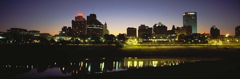 Framed Buildings At The Waterfront Lit Up At Dawn, Memphis, Tennessee, USA Print