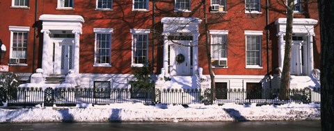 Framed Facade of houses in the 1830&#39;s Federal style of architecture, Washington Square, New York City, New York State, USA Print