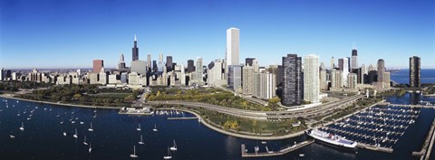 Framed Boats docked at a harbor, Chicago, Illinois, USA Print