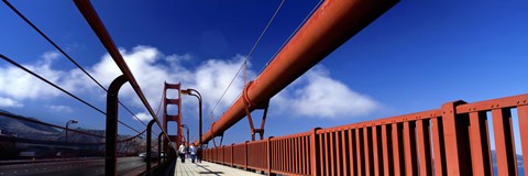 Framed Tourist Walking On A Bridge, Golden Gate Bridge, San Francisco, California, USA Print