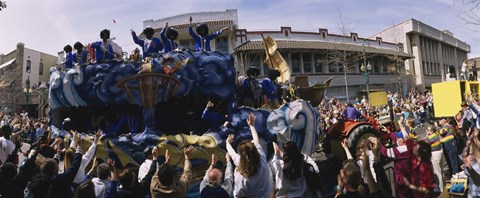 Framed Crowd of people cheering a Mardi Gras Parade, New Orleans, Louisiana, USA Print