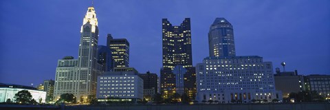Framed Low angle view of buildings lit up at night, Columbus, Ohio, USA Print