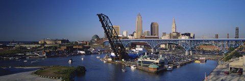 Framed High angle view of boats in a river, Cleveland, Ohio, USA Print