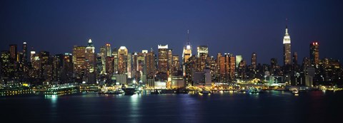 Framed Waterfront View of New York Ciry at Night Print