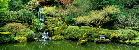 Framed Waterfall in a garden, Japanese Garden, Washington Park, Portland, Oregon, USA Print