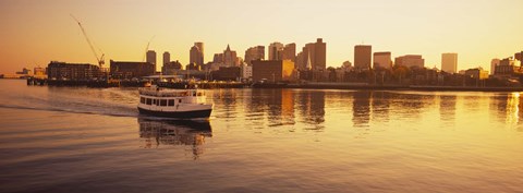 Framed Ferry moving in the sea, Boston Harbor, Boston, Massachusetts, USA Print