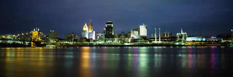 Framed Ohio River Skyline at Night Print