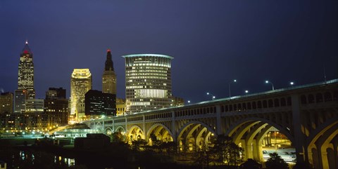 Framed Detroit Avenue Bridge and City Lights Print