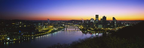 Framed Pittsburgh Sunset over Buildings Print