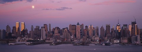 Framed New York with Purple night Sky and Moon Print